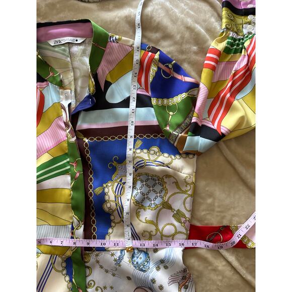 Zara Colorful Long Sleeve Scarf Multi Print Mini Dress Medium - Picture 6 of 7